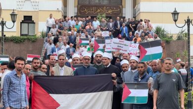 وقفة تضامنية أمام مشيخة الأزهر في مصر رفضاً لجرائم الاحتلال الصهيوني في قطاع غزة