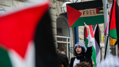 فتاة ترفع علم علم فلسطين