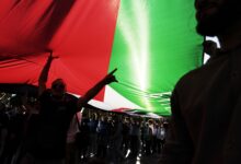 متضامن يرفع علم فلسطين